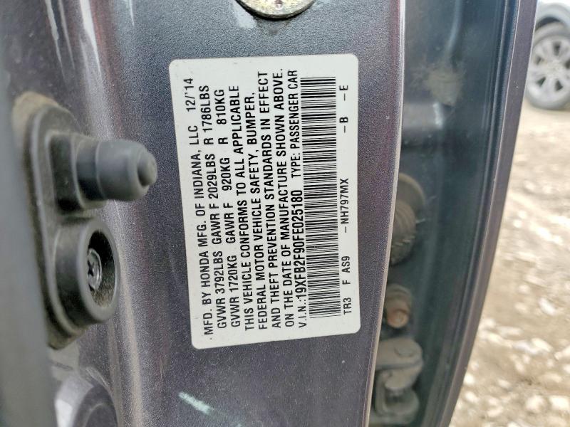 52855216 :رقم المزاد ، 19XFB2F90FE025180 vin ، 2015 Honda Civic مزاد بيع
