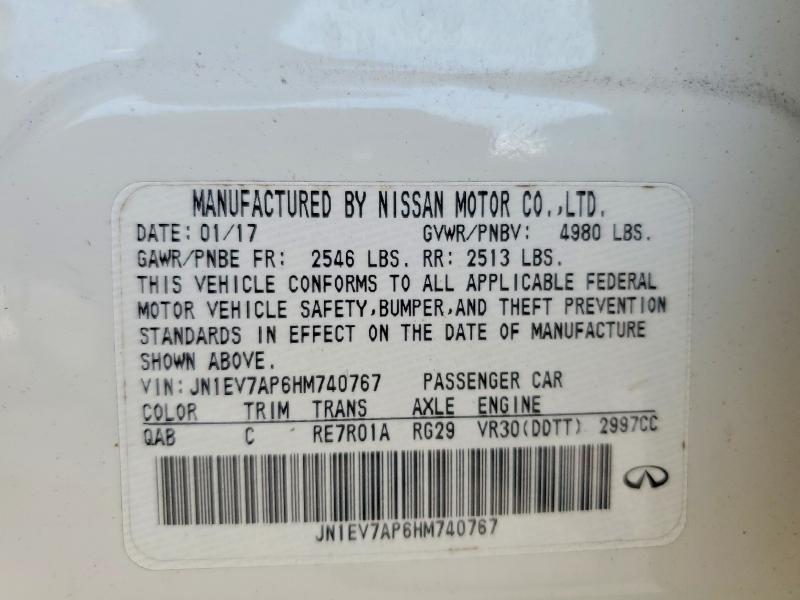 Продаж на аукціоні авто 2017 Infiniti Q50, vin: JN1EV7AP6HM740767, номер лоту: 52331106