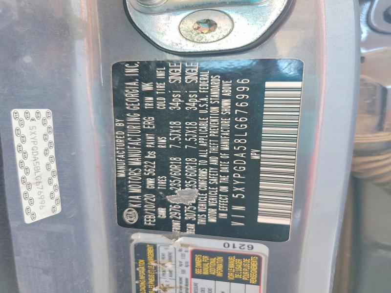 52931596 :رقم المزاد ، 5XYPGDA58LG676996 vin ، 2020 Kia Sorento مزاد بيع