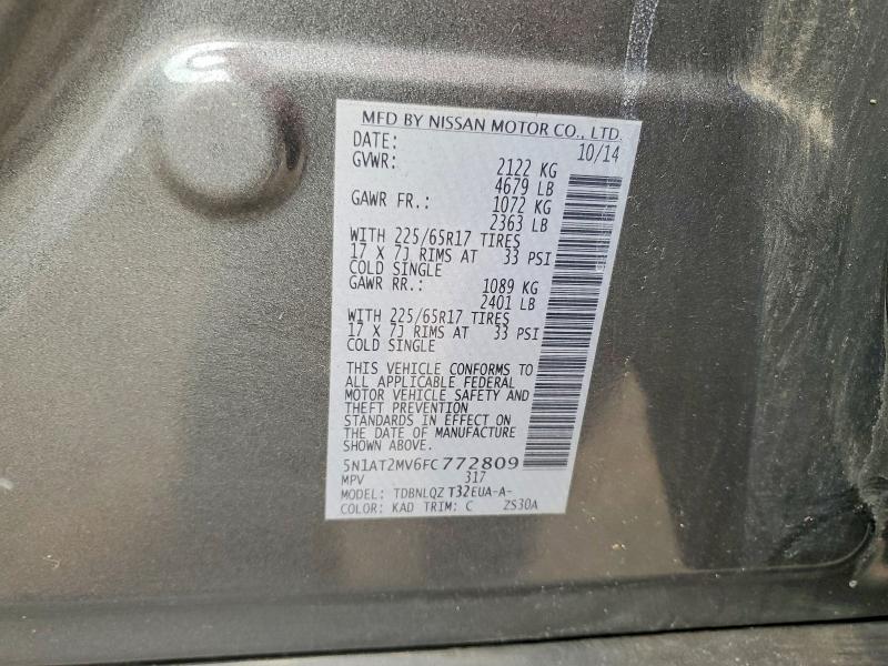 Aukcja sprzedaży 2015 Nissan Rogue, vin: 5N1AT2MV6FC772809, numer aukcji: 53586786