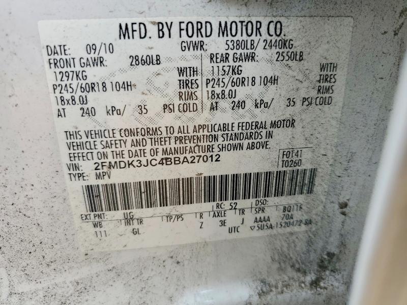 Aukcja sprzedaży 2011 Ford Edge, vin: 2FMDK3JC4BBA27012, numer aukcji: 54297376