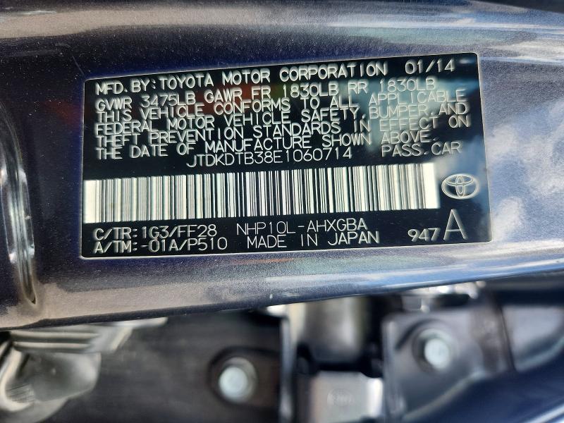 54911686 :رقم المزاد ، JTDKDTB38E1060714 vin ، 2014 Toyota Prius C مزاد بيع