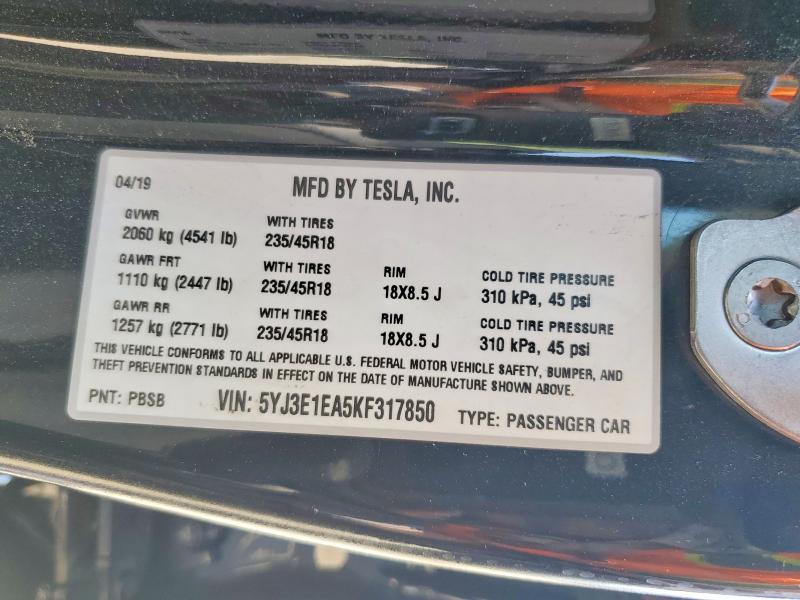 Продажа на аукционе авто 2019 Tesla Model 3, vin: 5YJ3E1EA5KF317850, номер лота: 54476996