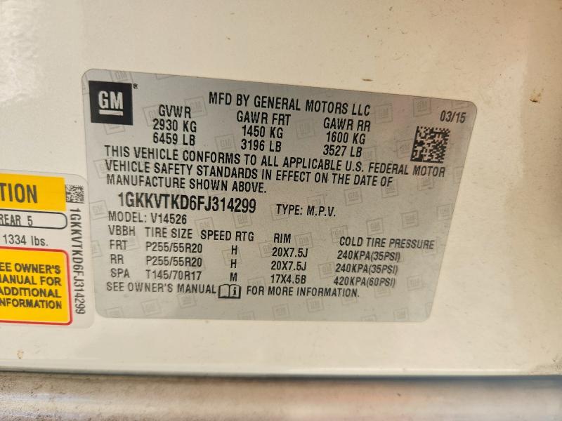 53447726 :رقم المزاد ، 1GKKVTKD6FJ314299 vin ، 2015 Gmc Acadia مزاد بيع