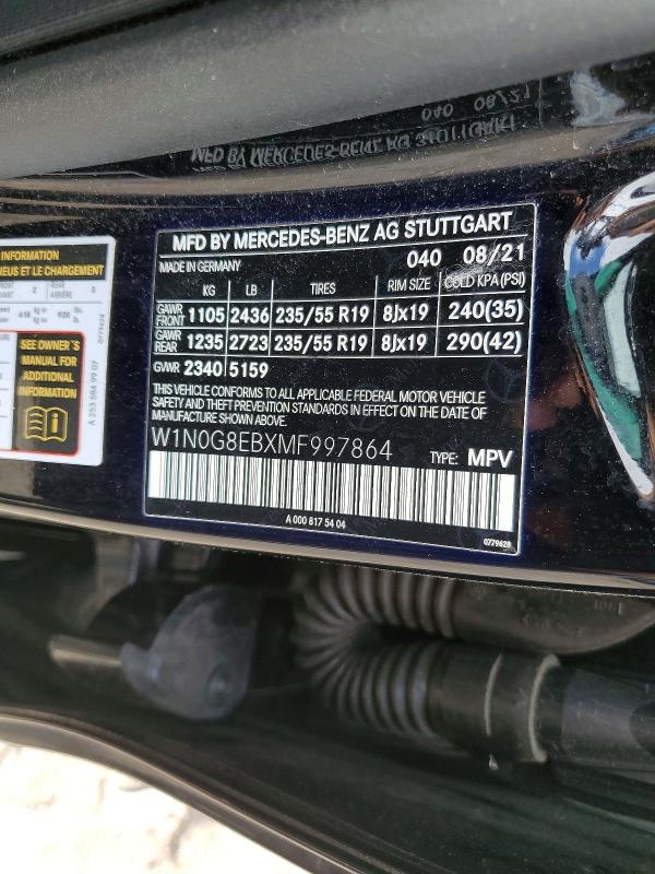 2021 Mercedes-benz Glc მანქანა იყიდება აუქციონზე, vin: W1N0G8EBXMF997864, აუქციონის ნომერი: 52765816