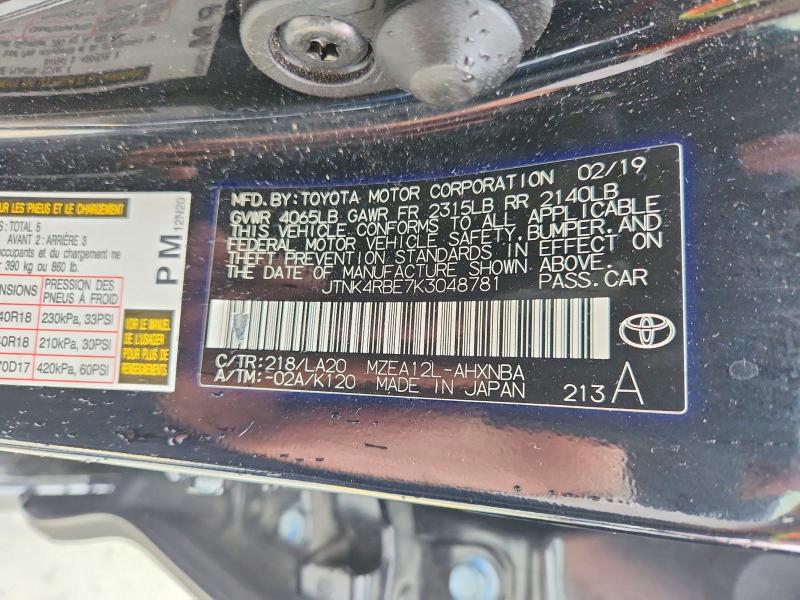 2019 Toyota Corolla Hatchback მანქანა იყიდება აუქციონზე, vin: JTNK4RBE7K3048781, აუქციონის ნომერი: 54695346