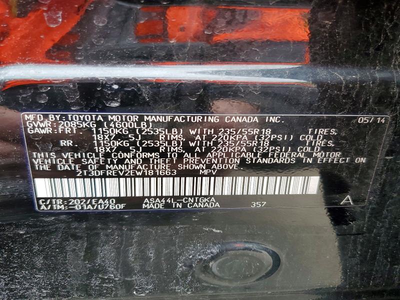 Aukcja sprzedaży 2014 Toyota Rav4, vin: 2T3DFREV2EW181663, numer aukcji: 53561696