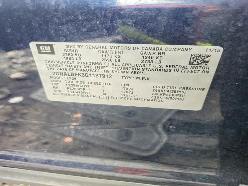 Продаж на аукціоні авто 2016 Chevrolet Equinox, vin: 2GNALBEK3G1137912, номер лоту: 54722146