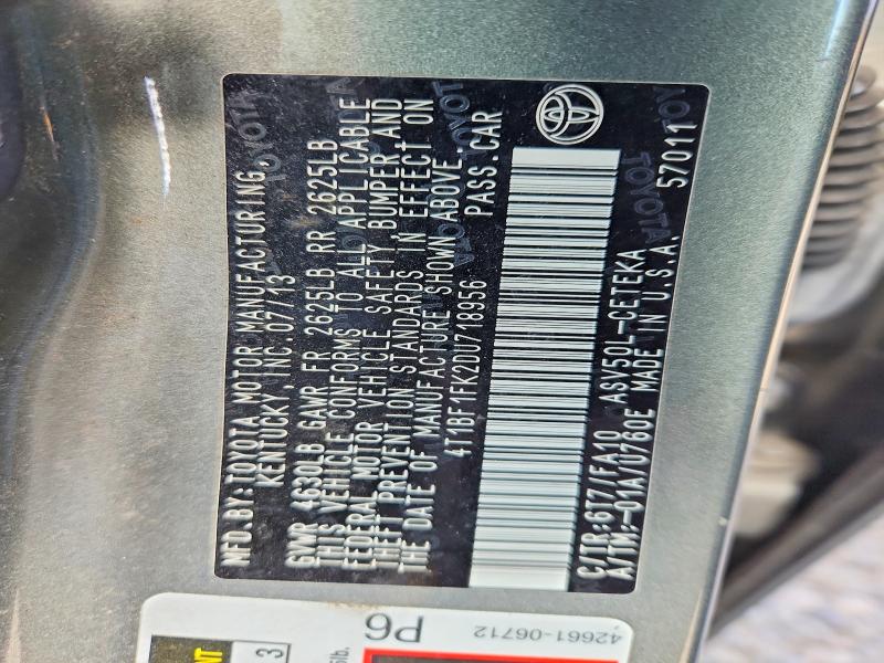 2013 Toyota Camry მანქანა იყიდება აუქციონზე, vin: 4T1BF1FK2DU718956, აუქციონის ნომერი: 53062656