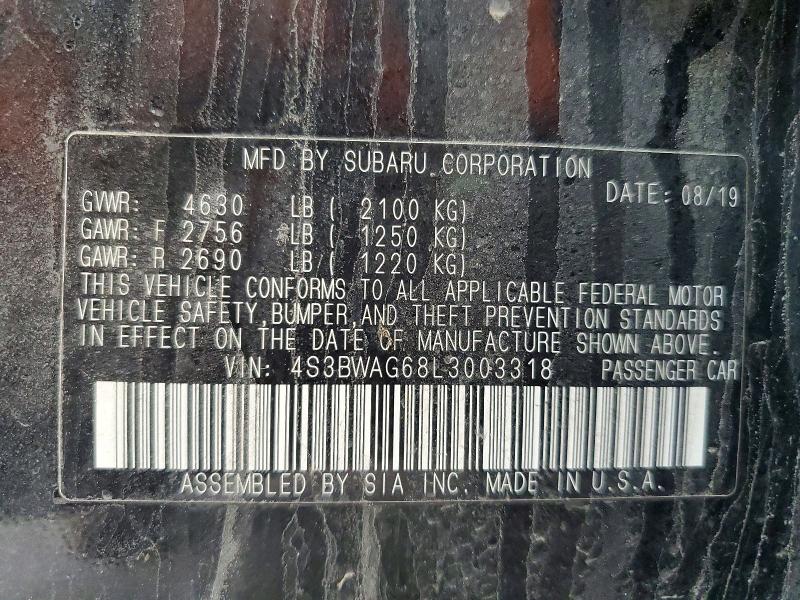 54499706 :رقم المزاد ، 4S3BWAG68L3003318 vin ، 2020 Subaru Legacy مزاد بيع