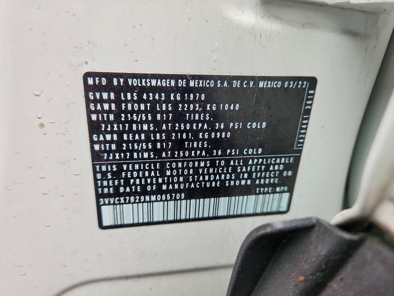 53015636 :رقم المزاد ، 3VVCX7B29NM065709 vin ، 2022 Volkswagen Taos مزاد بيع