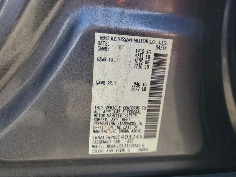 Продаж на аукціоні авто 2014 Nissan Altima, vin: 1N4AL3APXEC403245, номер лоту: 53425656