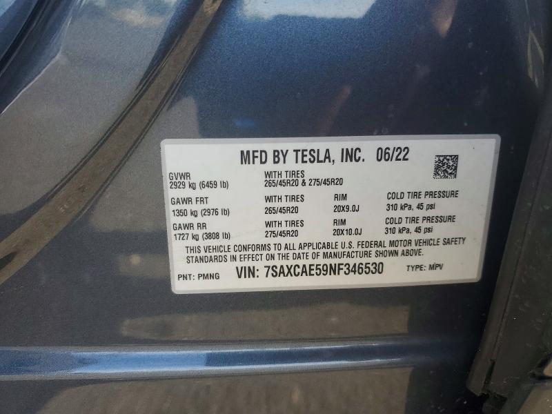 Aukcja sprzedaży 2022 Tesla Model X, vin: 7SAXCAE59NF346530, numer aukcji: 54748766