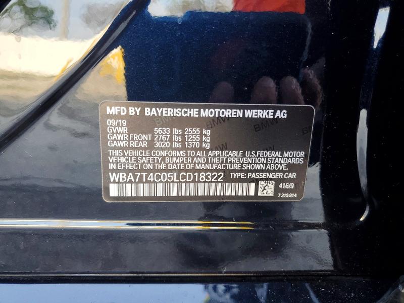 51586256 :رقم المزاد ، WBA7T4C05LCD18322 vin ، 2020 Bmw 740 مزاد بيع