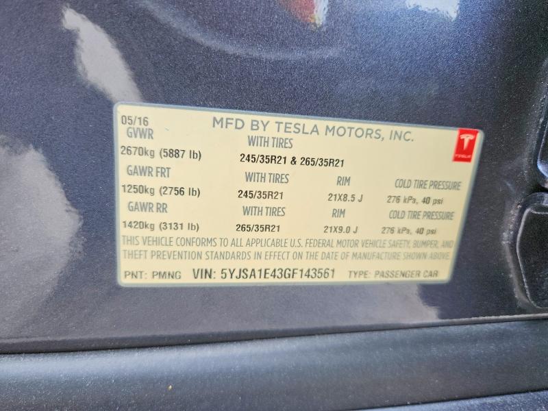 Продажа на аукционе авто 2016 Tesla Model S, vin: 5YJSA1E43GF143561, номер лота: 55185226