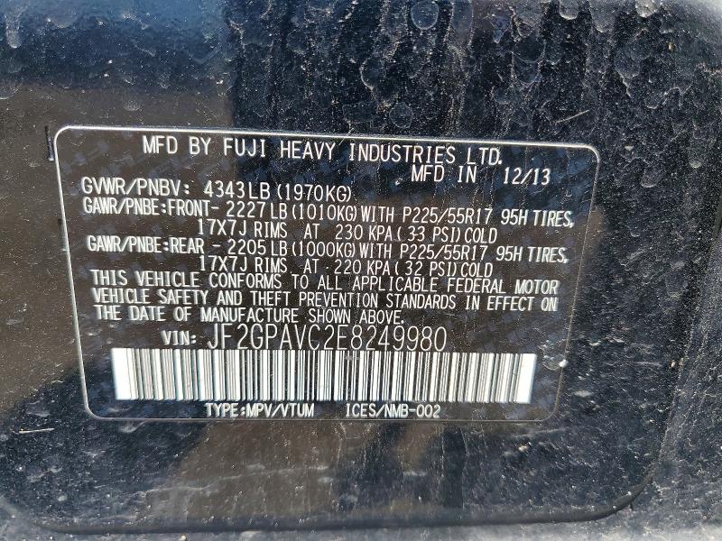 2014 Subaru Xv Crosstrek მანქანა იყიდება აუქციონზე, vin: JF2GPAVC2E8249980, აუქციონის ნომერი: 51820376
