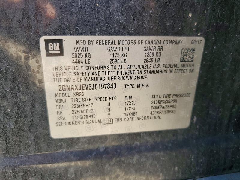 Aukcja sprzedaży 2018 Chevrolet Equinox, vin: 2GNAXJEV3J6197840, numer aukcji: 52739026