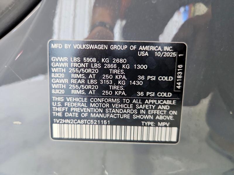 53825376 :رقم المزاد ، 1V2HN2CA8TC521151 vin ، 2026 Volkswagen Atlas مزاد بيع