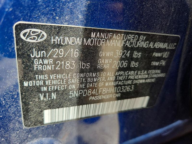 Продаж на аукціоні авто 2017 Hyundai Elantra, vin: 5NPD84LF8HH103263, номер лоту: 55016786