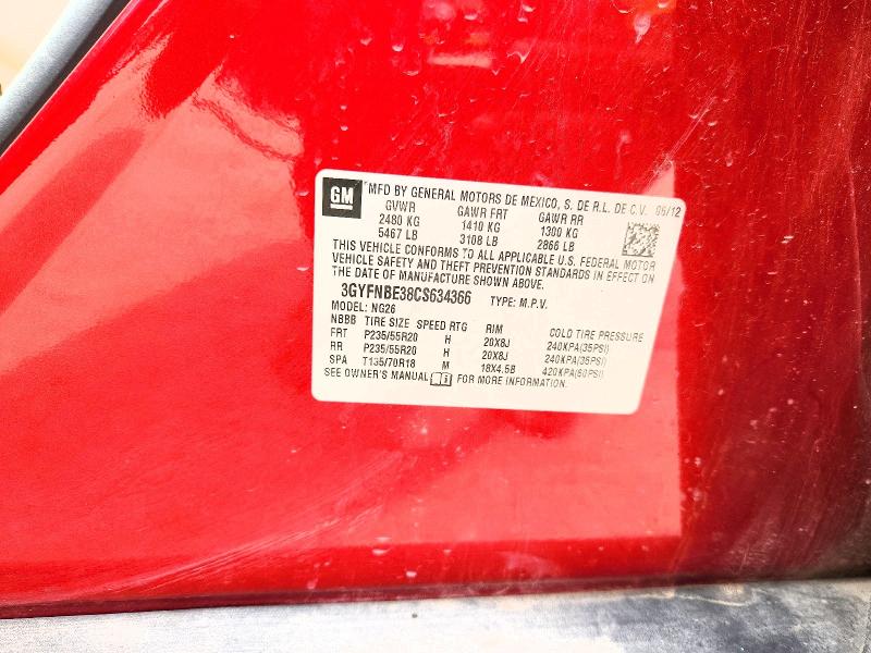 2012 Cadillac Srx მანქანა იყიდება აუქციონზე, vin: 3GYFNBE38CS634366, აუქციონის ნომერი: 55159256