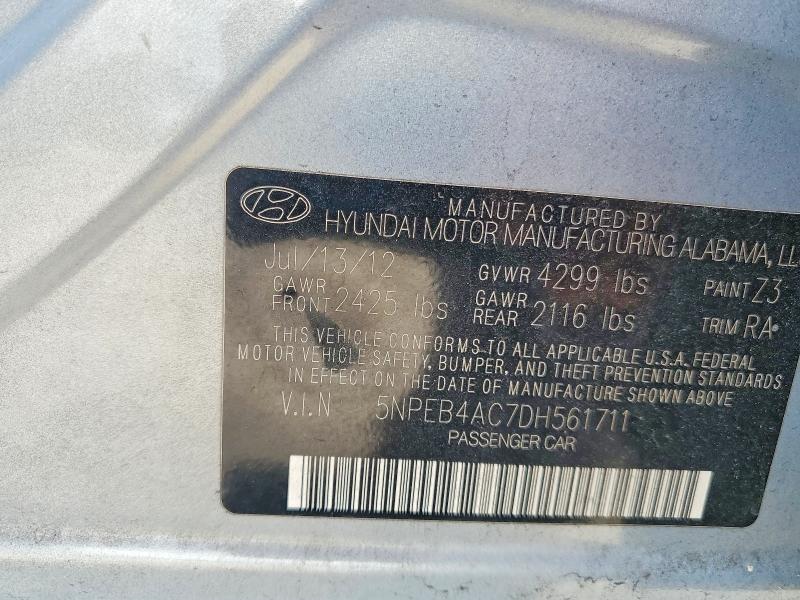2013 Hyundai Sonata მანქანა იყიდება აუქციონზე, vin: 5NPEB4AC7DH561711, აუქციონის ნომერი: 54277456