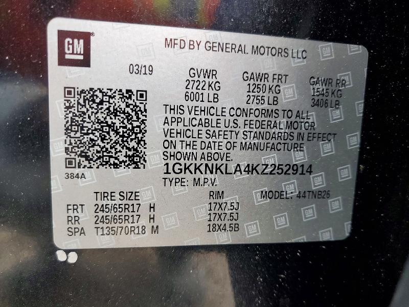 54332166 :رقم المزاد ، 1GKKNKLA4KZ252914 vin ، 2019 Gmc Acadia مزاد بيع
