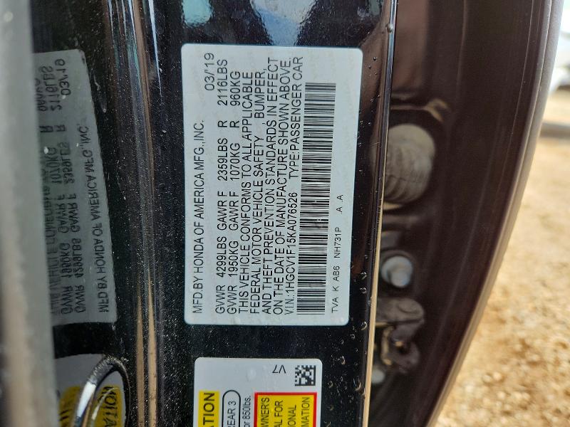Продаж на аукціоні авто 2019 Honda Accord, vin: 1HGCV1F15KA076526, номер лоту: 52270586