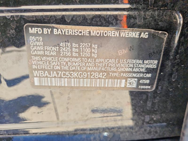 Продаж на аукціоні авто 2019 Bmw 530, vin: WBAJA7C53KG912842, номер лоту: 52702846