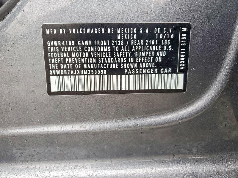 Продаж на аукціоні авто 2017 Volkswagen Jetta, vin: 3VWDB7AJXHM259998, номер лоту: 53415346