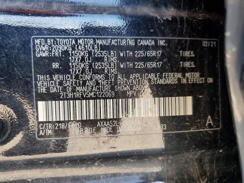 2021 Toyota Rav4 მანქანა იყიდება აუქციონზე, vin: 2T3H1RFV5MC122069, აუქციონის ნომერი: 54020996