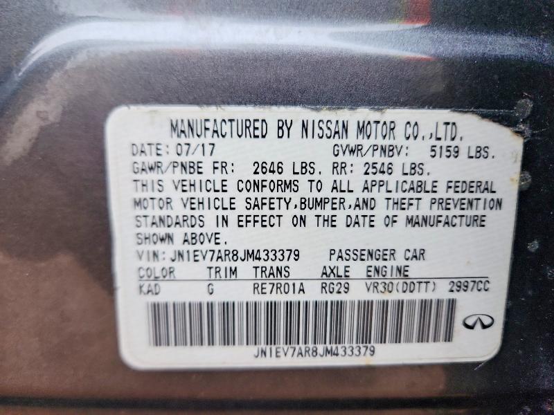 2018 Infiniti Q50 მანქანა იყიდება აუქციონზე, vin: JN1EV7AR8JM433379, აუქციონის ნომერი: 52273286