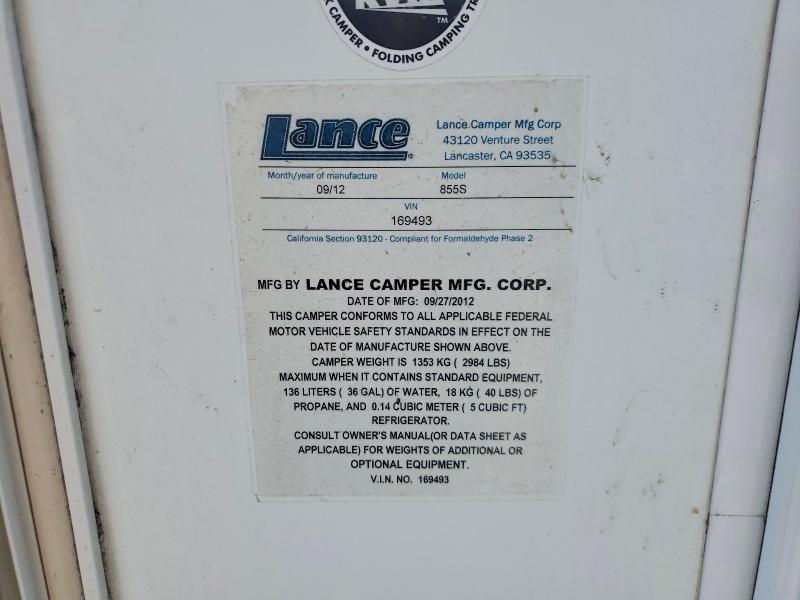 2013 Lance Camper მანქანა იყიდება აუქციონზე, vin: 169493, აუქციონის ნომერი: 53346926