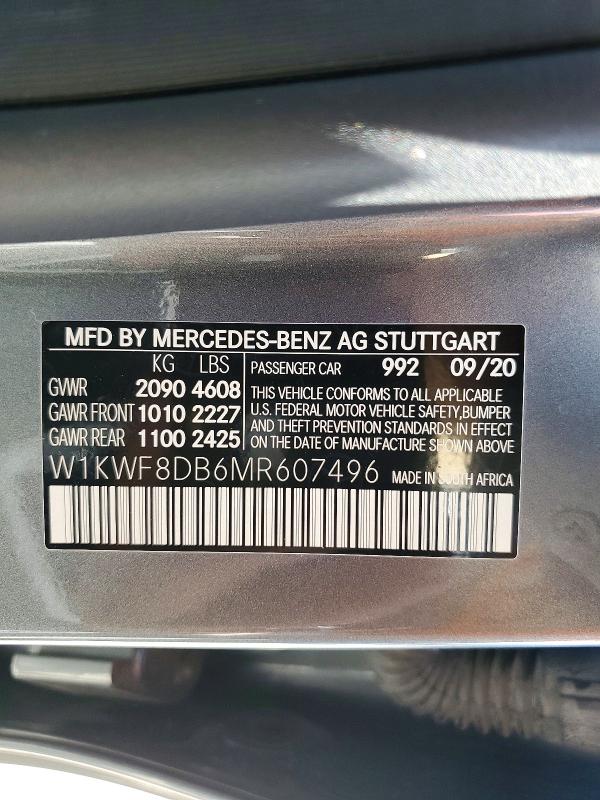 52099826 :رقم المزاد ، W1KWF8DB6MR607496 vin ، 2021 Mercedes-benz C مزاد بيع