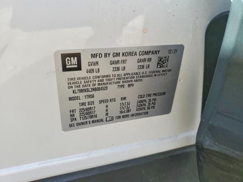 2022 Chevrolet Trailblazer მანქანა იყიდება აუქციონზე, vin: KL79MNSL3NB084520, აუქციონის ნომერი: 55627736