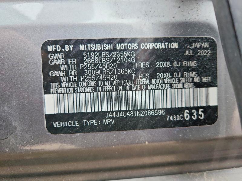 53532066 :رقم المزاد ، JA4J4UA81NZ086596 vin ، 2022 Mitsubishi Outlander مزاد بيع