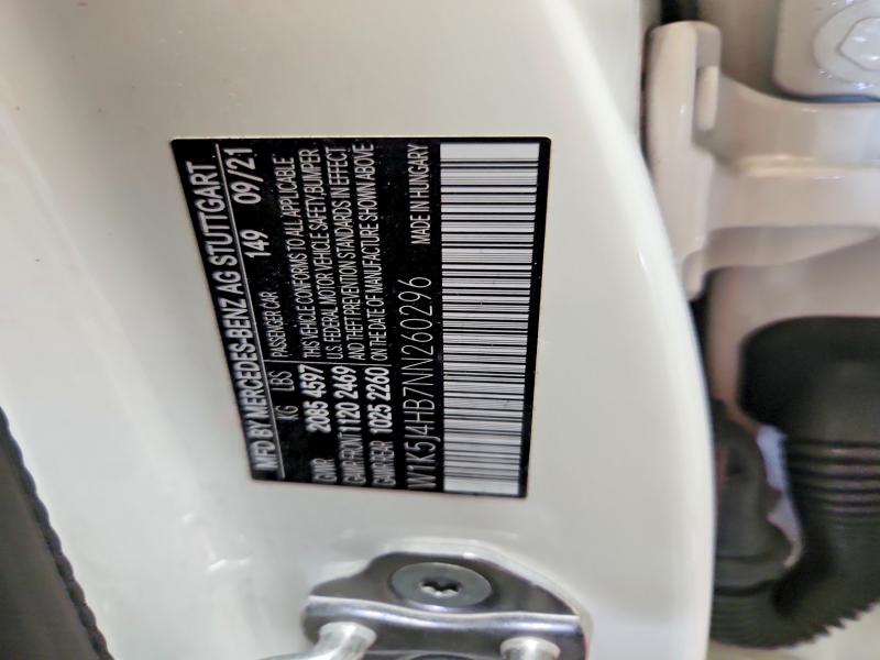 Aukcja sprzedaży 2022 Mercedes-benz Cla, vin: W1K5J4HB7NN260296, numer aukcji: 52307736