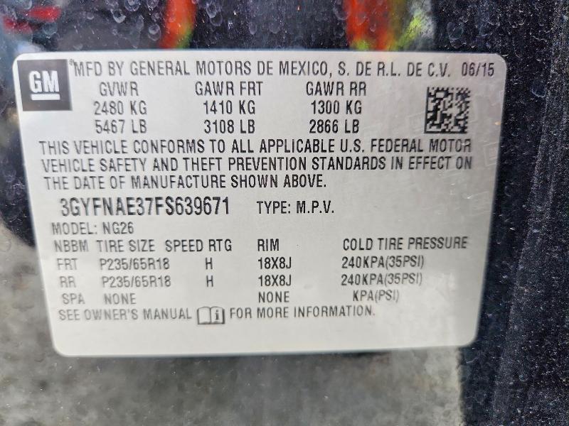 54980556 :رقم المزاد ، 3GYFNAE37FS639671 vin ، 2015 Cadillac Srx مزاد بيع