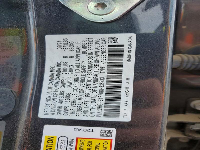 2024 Honda Civic მანქანა იყიდება აუქციონზე, vin: 2HGFE1F76RH335733, აუქციონის ნომერი: 52477526