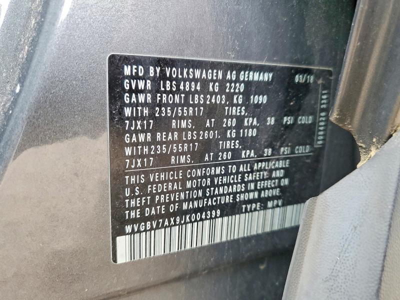 Aukcja sprzedaży 2018 Volkswagen Tiguan Limited, vin: WVGBV7AX9JK004399, numer aukcji: 53687576