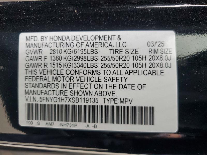 Продажа на аукционе авто 2025 Honda Pilot, vin: 5FNYG1H7XSB119135, номер лота: 50489806