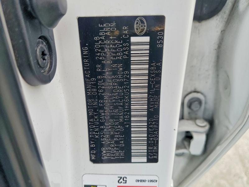 Aukcja sprzedaży 2019 Toyota Camry Hybrid, vin: 4T1B21HK6KU521729, numer aukcji: 53098546