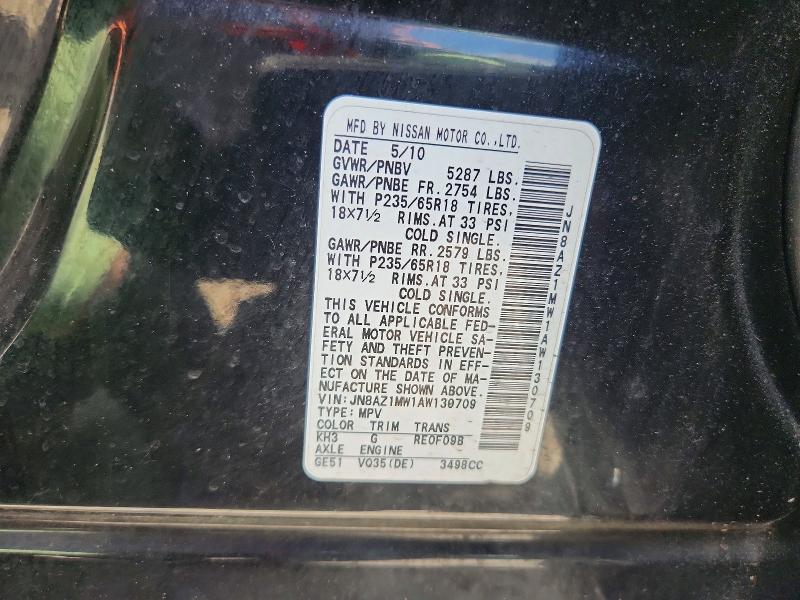 Продаж на аукціоні авто 2010 Nissan Murano, vin: JN8AZ1MW1AW130709, номер лоту: 54208506