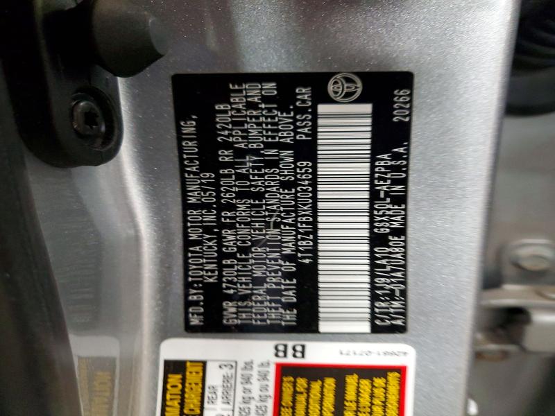 53752136 :رقم المزاد ، 4T1BZ1FBXKU034659 vin ، 2019 Toyota Avalon مزاد بيع
