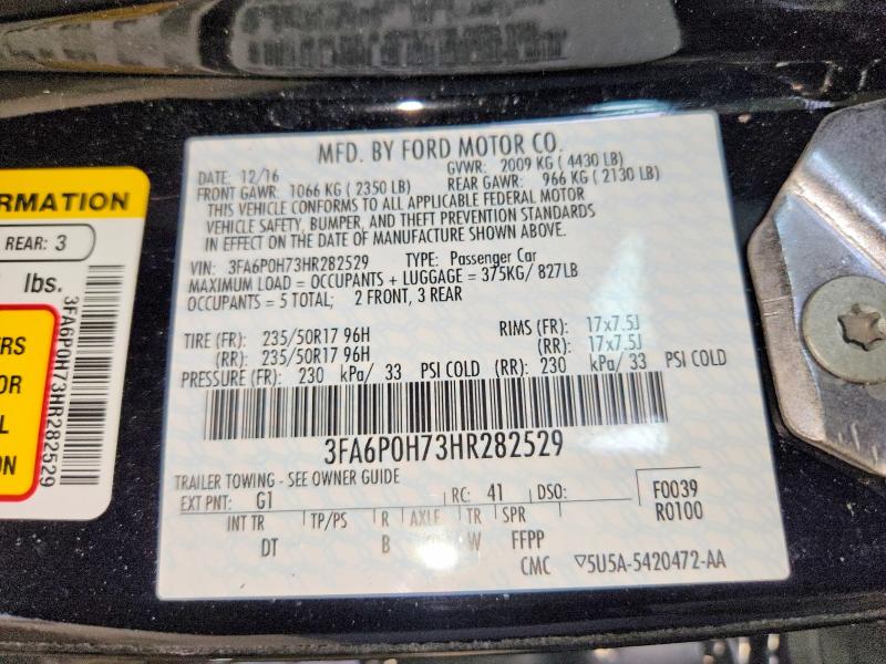 Aukcja sprzedaży 2017 Ford Fusion, vin: 3FA6P0H73HR282529, numer aukcji: 53425016
