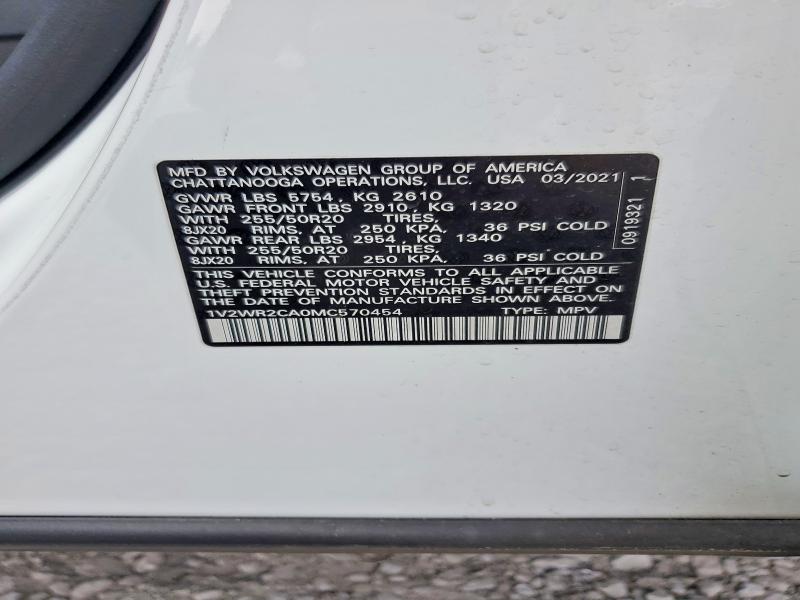 Продажа на аукционе авто 2021 Volkswagen Atlas, vin: 1V2WR2CA0MC570454, номер лота: 52739766