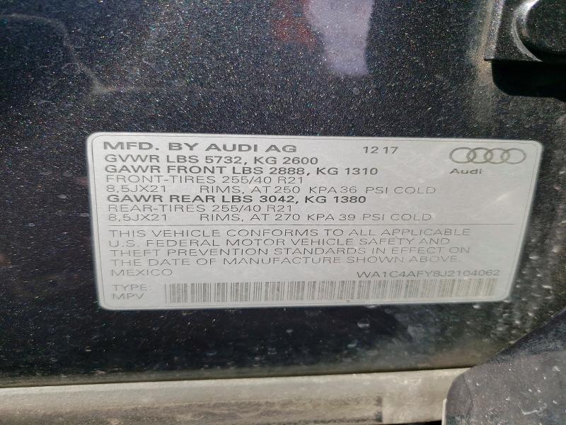 Продажа на аукционе авто 2018 Audi Sq5, vin: WA1C4AFY8J2104062, номер лота: 52076316