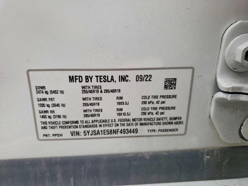 Aukcja sprzedaży 2022 Tesla Model S, vin: 5YJSA1E58NF493449, numer aukcji: 53132786