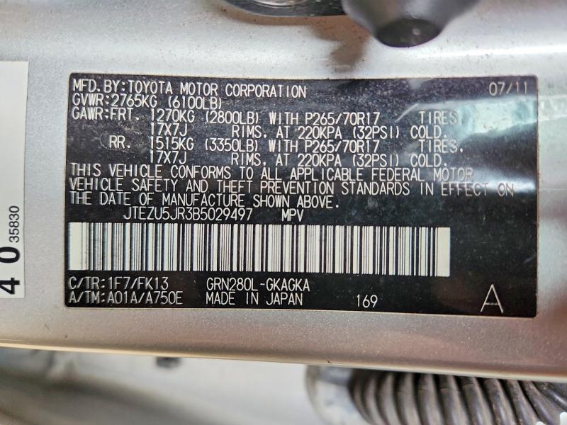 Продажа на аукционе авто 2011 Toyota 4runner, vin: JTEZU5JR3B5029497, номер лота: 55243206