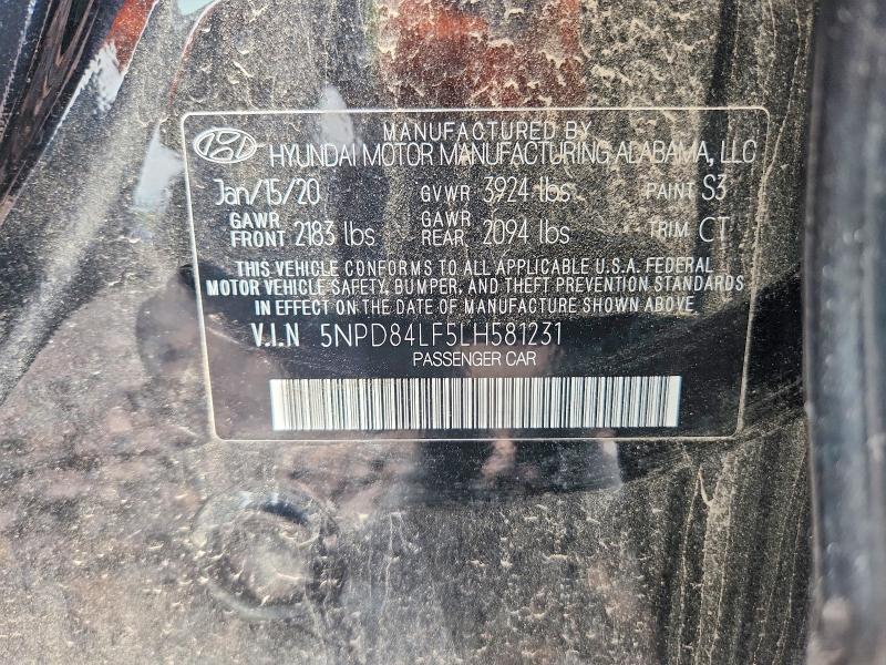 51914246 :رقم المزاد ، 5NPD84LF5LH581231 vin ، 2020 Hyundai Elantra مزاد بيع