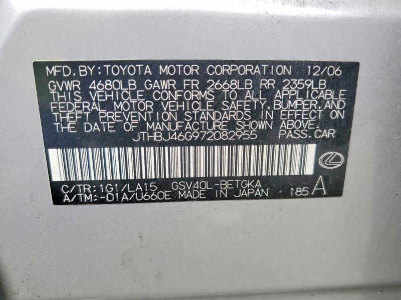 Aukcja sprzedaży 2007 Lexus Es, vin: JTHBJ46G972082955, numer aukcji: 52433456